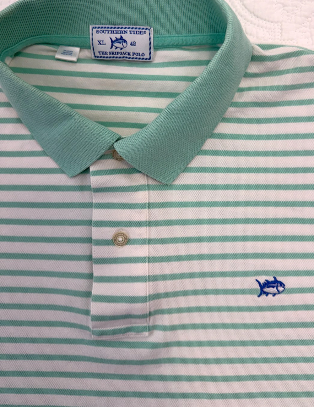 Southern Tide Skipjack Polo Men’s XL Mint Green White Striped Embroidered
